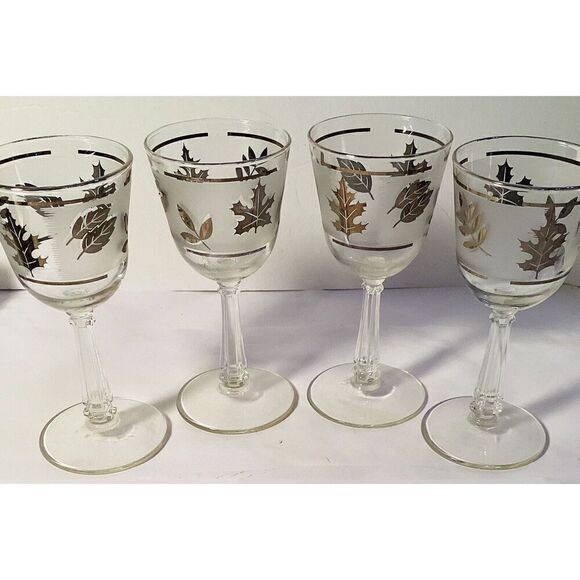 Vintage Libbey Silver Leaf Frosted Stemmed Wine /Cordial/Sherry Glasses Set Of 4 - Picture 7 of 7